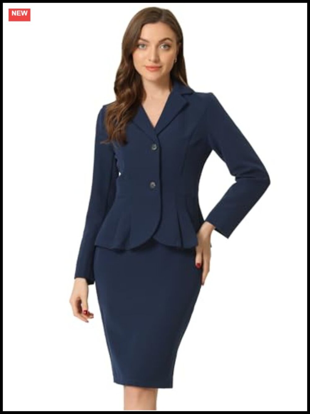 Allegra K Women 2 Piece Skirt Suit Set Blazer High Waist Pencil Skirt Business